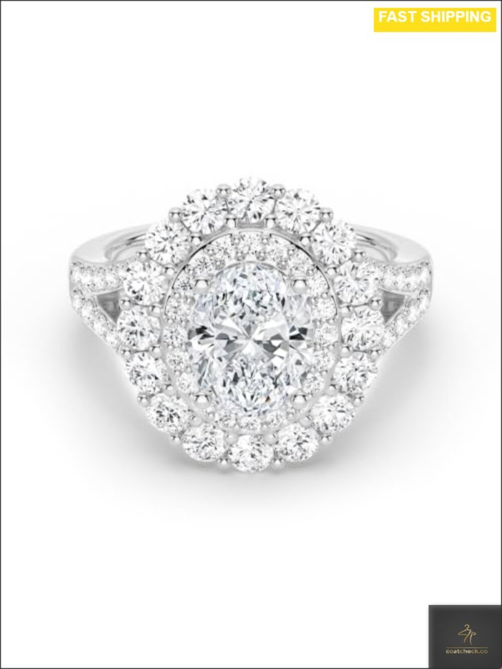2ct Oval Cut Moissanite Halo Engagement Ring 925 Sterling Silver